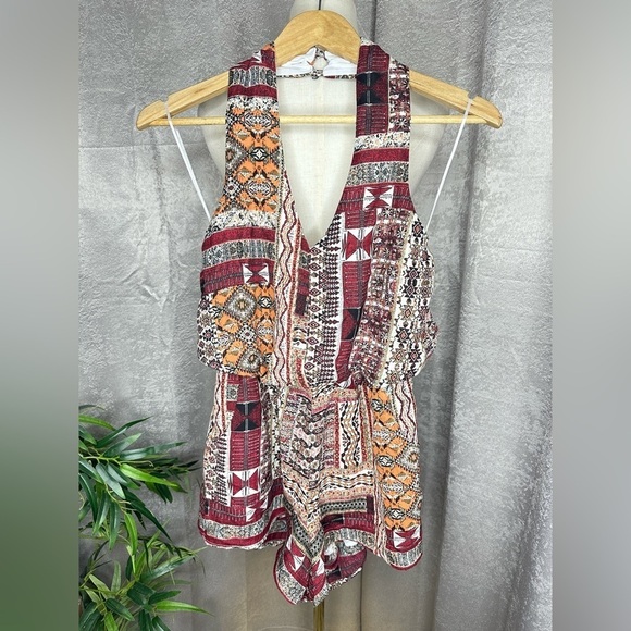 NWT Anthropologie Bishop + Young Desert Boho Print Halter Romper Multicolor Sz S - Picture 2 of 11